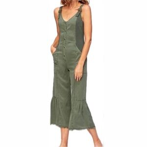 NWT XCVI Olive Green Steffan Jumpsuit Bell Bottom Capri Length Adjustable straps